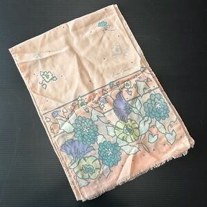 100% Silk Scarf Ginnie Johansen Signed Floral Peach & Lavender Made in Italy
